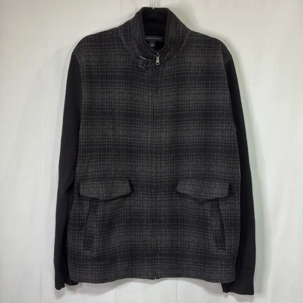 🍄 banana republic plaid knit, zip front sweater jacket: